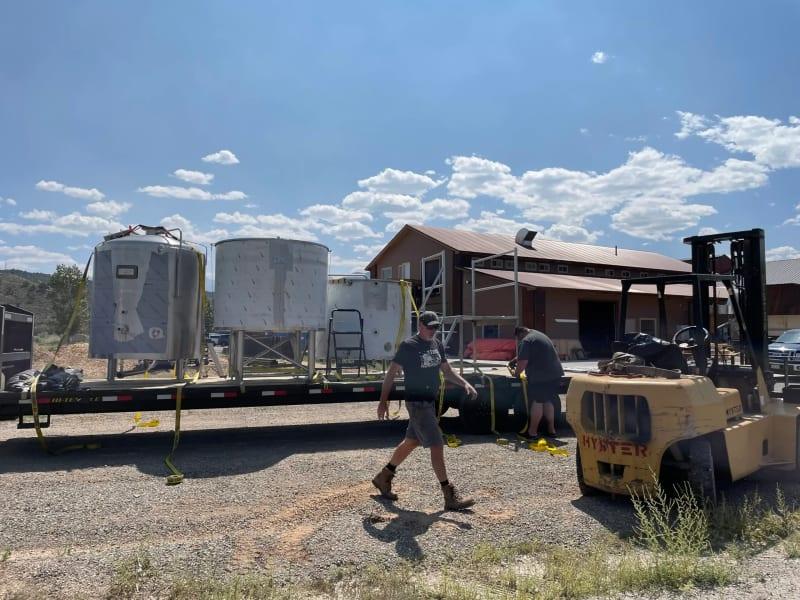 Another angle of the brewing equipment attached to a truck bed.